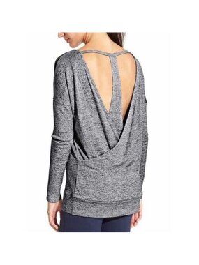 Athleta women's medium heather grey pose layered pullover open back long sleeve